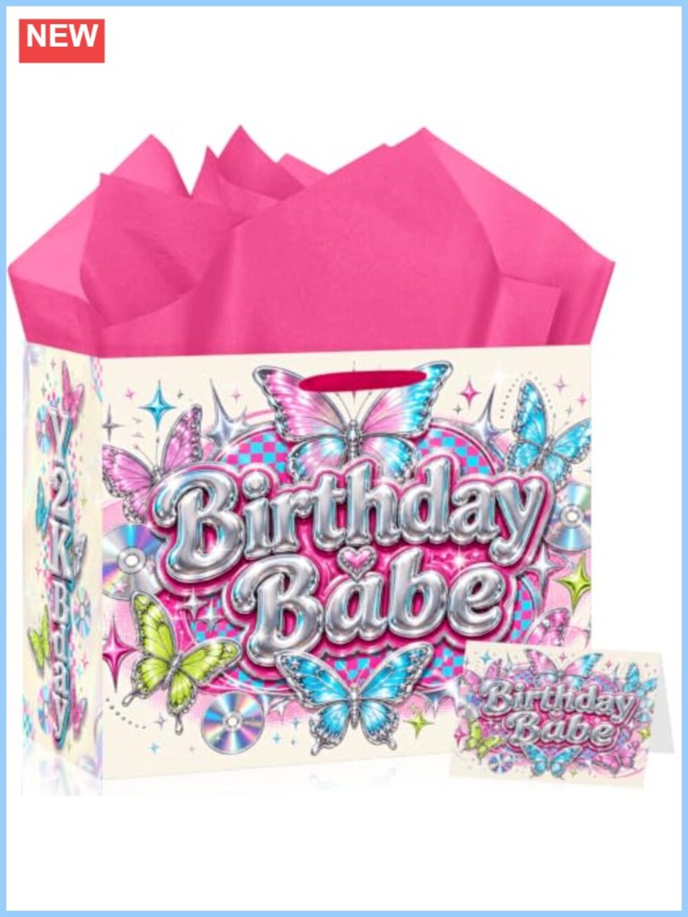 Y2K Butterfly Birthday Gift Bag Card Tissue Paper Party Favor Set